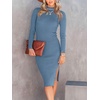 image:imageANRABESS Womens Long Sleeve Mock Neck Slim Fit Ribbed Bodycon Knit Slit Cocktail Sweater Midi Dress 2026 Trendy Fall OutfitsTeal