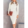 image:imageANRABESS Womens Long Sleeve Mock Neck Slim Fit Ribbed Bodycon Knit Slit Cocktail Sweater Midi Dress 2026 Trendy Fall OutfitsWhite