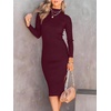 image:imageANRABESS Womens Long Sleeve Mock Neck Slim Fit Ribbed Bodycon Knit Slit Cocktail Sweater Midi Dress 2026 Trendy Fall OutfitsWine Red