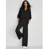 image:imageANRABESS Womens Long Sleeve Notched V Neck 2 Piece Set  Raglan Sweatshirt amp Wide Leg Pants Loose WrinkleFree Sweatsuit Daily Airport Matching Lounge sets Fall Winter OutfitsBlack