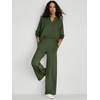 image:imageANRABESS Womens Long Sleeve Notched V Neck 2 Piece Set  Raglan Sweatshirt amp Wide Leg Pants Loose WrinkleFree Sweatsuit Daily Airport Matching Lounge sets Fall Winter OutfitsArmy Green