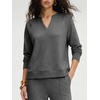 image:imageANRABESS Womens Long Sleeve Notched V Neck 2 Piece Set  Raglan Sweatshirt amp Wide Leg Pants Loose WrinkleFree Sweatsuit Daily Airport Matching Lounge sets Fall Winter OutfitsDark Grey