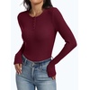 image:imageANRABESS Womens Long Sleeve Shirts Ribbed Henley Top  Slim Fitted Tee Soft Comfy Business Casual 0ffice Work Outfits Going Out Daily Wear Fall Spring Transition ClothingBurgundy