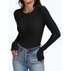 image:imageANRABESS Womens Long Sleeve Shirts Ribbed Henley Top  Slim Fitted Tee Soft Comfy Business Casual 0ffice Work Outfits Going Out Daily Wear Fall Spring Transition ClothingBlack