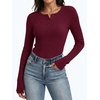 image:imageANRABESS Womens Long Sleeve Shirts Ribbed Henley Top  Slim Fitted Tee Soft Comfy Business Casual 0ffice Work Outfits Going Out Daily Wear Fall Spring Transition ClothingBurgundy