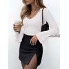 image:imageANRABESS Womens Long Sleeve V Neck Ribbed Knit Shirts  Soft Slim Fit Tops Bell Sleeve Ruched Blouses Fashion Going out Tshirt Dressy Casual Elegant Fall Winter Spring ClothesWhite