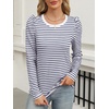 image:imageANRABESS Womens Puff Long Sleeve Shirts  Basic Crewneck Tops Comfy Soft Layering Tees Business Casual Work Office Outfits Fall Winter Transition ClothesStripe Navy Blue