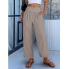 image:imageANRABESS Womens Striped Gingham Palazzo Pants  Wide Leg Smocked High Waisted Cropped PJ Bottoms Lounge amp Casual Summer Fall Comfy Cute Pants with PocketsBrown White Stripe