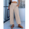 image:imageANRABESS Womens Striped Gingham Palazzo Pants  Wide Leg Smocked High Waisted Cropped PJ Bottoms Lounge amp Casual Summer Fall Comfy Cute Pants with PocketsLight Brown White Stripe