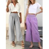 image:imageANRABESS Womens Striped Gingham Palazzo Pants  Wide Leg Smocked High Waisted Cropped PJ Bottoms Lounge amp Casual Summer Fall Comfy Cute Pants with PocketsPurple White Plaid Stripe
