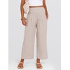image:imageANRABESS Womens Striped Gingham Palazzo Pants  Wide Leg Smocked High Waisted Cropped PJ Bottoms Lounge amp Casual Summer Fall Comfy Cute Pants with PocketsLight Brown White Stripe
