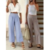 image:imageANRABESS Womens Striped Gingham Palazzo Pants  Wide Leg Smocked High Waisted Cropped PJ Bottoms Lounge amp Casual Summer Fall Comfy Cute Pants with PocketsBrown White Stripe