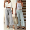 image:imageANRABESS Womens Striped Gingham Palazzo Pants  Wide Leg Smocked High Waisted Cropped PJ Bottoms Lounge amp Casual Summer Fall Comfy Cute Pants with PocketsGreen White Stripe Stripe