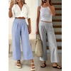 image:imageANRABESS Womens Striped Gingham Palazzo Pants  Wide Leg Smocked High Waisted Cropped PJ Bottoms Lounge amp Casual Summer Fall Comfy Cute Pants with PocketsBlack White Stripe