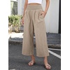 image:imageANRABESS Womens Striped Gingham Palazzo Pants  Wide Leg Smocked High Waisted Cropped PJ Bottoms Lounge amp Casual Summer Fall Comfy Cute Pants with PocketsLight Brown White Plaid