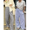 image:imageANRABESS Womens Striped Gingham Palazzo Pants  Wide Leg Smocked High Waisted Pajama Pants Lounge amp Casual Summer Fall Cute Pants with PocketsBlack White Stripe