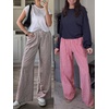 image:imageANRABESS Womens Striped Gingham Palazzo Pants  Wide Leg Smocked High Waisted Pajama Pants Lounge amp Casual Summer Fall Cute Pants with PocketsBrown White Plaid
