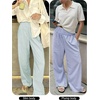 image:imageANRABESS Womens Striped Gingham Palazzo Pants  Wide Leg Smocked High Waisted Pajama Pants Lounge amp Casual Summer Fall Cute Pants with PocketsGreen White Stripe