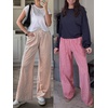 image:imageANRABESS Womens Striped Gingham Palazzo Pants  Wide Leg Smocked High Waisted Pajama Pants Lounge amp Casual Summer Fall Cute Pants with PocketsLight Brown White Plaid