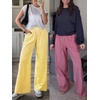 image:imageANRABESS Womens Striped Gingham Palazzo Pants  Wide Leg Smocked High Waisted Pajama Pants Lounge amp Casual Summer Fall Cute Pants with PocketsYellow White Plaid