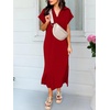 image:imageANRABESS Womens Summer Casual Polo V Neck Dresses  Short Sleeve Split Tshirt Maxi Dress with Pockets Soft WrinkleFree Loose Fit Beach Vacation Travel Outfit Summer ClothesRed