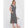 image:imageANRABESS Womens Summer Casual Polo V Neck Dresses  Short Sleeve Split Tshirt Maxi Dress with Pockets Soft WrinkleFree Loose Fit Beach Vacation Travel Outfit Summer ClothesBlack White Stripe