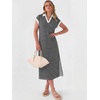 image:imageANRABESS Womens Summer Casual Polo V Neck Dresses  Short Sleeve Split Tshirt Maxi Dress with Pockets Soft WrinkleFree Loose Fit Beach Vacation Travel Outfit Summer ClothesBlack White Stripe