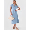 image:imageANRABESS Womens Summer Casual Polo V Neck Dresses  Short Sleeve Split Tshirt Maxi Dress with Pockets Soft WrinkleFree Loose Fit Beach Vacation Travel Outfit Summer ClothesLight Blue