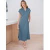 image:imageANRABESS Womens Summer Casual Polo V Neck Dresses  Short Sleeve Split Tshirt Maxi Dress with Pockets Soft WrinkleFree Loose Fit Beach Vacation Travel Outfit Summer ClothesGrey Blue