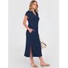 image:imageANRABESS Womens Summer Casual Polo V Neck Dresses  Short Sleeve Split Tshirt Maxi Dress with Pockets Soft WrinkleFree Loose Fit Beach Vacation Travel Outfit Summer ClothesNavy Blue