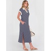 image:imageANRABESS Womens Summer Casual Polo V Neck Dresses  Short Sleeve Split Tshirt Maxi Dress with Pockets Soft WrinkleFree Loose Fit Beach Vacation Travel Outfit Summer ClothesBlue White Stripe