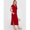 image:imageANRABESS Womens Summer Casual Polo V Neck Dresses  Short Sleeve Split Tshirt Maxi Dress with Pockets Soft WrinkleFree Loose Fit Beach Vacation Travel Outfit Summer ClothesRed