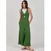 image:imageANRABESS Womens Summer Linen Wide Leg Sleeveless Jumpsuits  V Neck Cutout High Waist Rompers Breathable Lightweight Beach Vacation Pants Outfit Casual Dressy Fall Winter Resort WearGreen