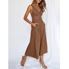 image:imageANRABESS Womens Summer Linen Wide Leg Sleeveless Jumpsuits  V Neck Cutout High Waist Rompers Breathable Lightweight Beach Vacation Pants Outfit Casual Dressy Fall Winter Resort WearBrown