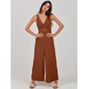 image:imageANRABESS Womens Summer Linen Wide Leg Sleeveless Jumpsuits  V Neck Cutout High Waist Rompers Breathable Lightweight Beach Vacation Pants Outfit Casual Dressy Fall Winter Resort WearCaramel