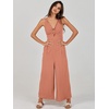 image:imageANRABESS Womens Summer Linen Wide Leg Sleeveless Jumpsuits  V Neck Cutout High Waist Rompers Breathable Lightweight Beach Vacation Pants Outfit Casual Dressy Fall Winter Resort WearPink