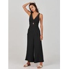 image:imageANRABESS Womens Summer Linen Wide Leg Sleeveless Jumpsuits  V Neck Cutout High Waist Rompers Breathable Lightweight Beach Vacation Pants Outfit Casual Dressy Fall Winter Resort WearBlack