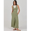 image:imageANRABESS Womens Summer Linen Wide Leg Sleeveless Jumpsuits  V Neck Cutout High Waist Rompers Breathable Lightweight Beach Vacation Pants Outfit Casual Dressy Fall Winter Resort WearOlive
