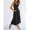 image:imageANRABESS Womens Summer Linen Wide Leg Sleeveless Jumpsuits  V Neck Cutout High Waist Rompers Breathable Lightweight Beach Vacation Pants Outfit Casual Dressy Fall Winter Resort WearBlack