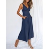 image:imageANRABESS Womens Summer Linen Wide Leg Sleeveless Jumpsuits  V Neck Cutout High Waist Rompers Breathable Lightweight Beach Vacation Pants Outfit Casual Dressy Fall Winter Resort WearBlue