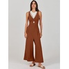 image:imageANRABESS Womens Summer Linen Wide Leg Sleeveless Jumpsuits  V Neck Cutout High Waist Rompers Breathable Lightweight Beach Vacation Pants Outfit Casual Dressy Fall Winter Resort WearCaramel