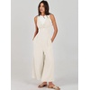 image:imageANRABESS Womens Summer Linen Wide Leg Sleeveless Jumpsuits  V Neck Cutout High Waist Rompers Breathable Lightweight Beach Vacation Pants Outfit Casual Dressy Fall Winter Resort WearWhite