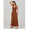 image:imageANRABESS Womens Summer Linen Wide Leg Sleeveless Jumpsuits  V Neck Cutout High Waist Rompers Breathable Lightweight Beach Vacation Pants Outfit Casual Dressy Fall Winter Resort WearCaramel
