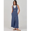 image:imageANRABESS Womens Summer Linen Wide Leg Sleeveless Jumpsuits  V Neck Cutout High Waist Rompers Breathable Lightweight Beach Vacation Pants Outfit Casual Dressy Fall Winter Resort WearDeep Blue