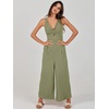 image:imageANRABESS Womens Summer Linen Wide Leg Sleeveless Jumpsuits  V Neck Cutout High Waist Rompers Breathable Lightweight Beach Vacation Pants Outfit Casual Dressy Fall Winter Resort WearOlive
