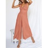 image:imageANRABESS Womens Summer Linen Wide Leg Sleeveless Jumpsuits  V Neck Cutout High Waist Rompers Breathable Lightweight Beach Vacation Pants Outfit Casual Dressy Fall Winter Resort WearPink