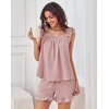 image:imageANRABESS Womens Summer Lounge Set 2 Piece Outfits Ruffle Tank Top and Shorts Set 2026 Beach Vacation Cover Up Clothes Bright Pink Medium