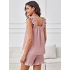 image:imageANRABESS Womens Summer Lounge Set 2 Piece Outfits Ruffle Tank Top and Shorts Set 2026 Beach Vacation Cover Up Clothes Bright Pink Medium