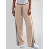 image:imageANRABESS Womens Sweatpants Wide Leg Striped Track Pants  Straight Leg High Elastic Drawstring Waist Sweat Pants amp PocketsSide Slit HemAthleisure SportyCasual LoungeFall WinterLight Khaki