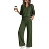 image:imageANRABESS Womens Long Sleeve Notched V Neck 2 Piece Set  Raglan Sweatshirt amp Wide Leg Pants Loose WrinkleFree Sweatsuit Daily Airport Matching Lounge sets Fall Winter OutfitsArmy Green